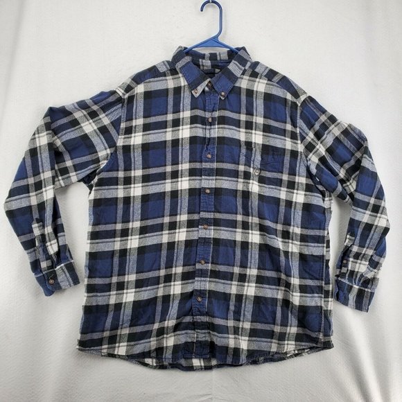 Chaps Shirt Men's Long Sleeve Flannel Button Up Collared Plaid Blue 2XL - Picture 2 of 12